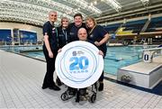 15 March 2023; In attendance, from left, are Sports Campus employees, Tracy Bennett, Margaret O'Brien, Amanda Wynn, Maeve Arthurs and Chris O'Connor as the Sport Ireland National Aquatic Centre celebrates 20 years since opening in 2003. The venue opened in advance of the Special Olympics World Summer Games in March of 2003, followed by the European Short Course Swimming Championships, with over 15 million visitors through the doors since opening. The centre is home to Swim Ireland and Paralympic high performance programmes, and has over 2500 children attending swimming lessons weekly, 3500 gym members and hundreds of thousands of waterpark visitors every year. To learn more and how to get involved, visit www.sportirelandcampus.ie. Photo by David Fitzgerald/Sportsfile