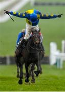 15 March 2023; Jockey Harry Skelton celebrates on Langer Dan after winning the Coral Cup Handicap Hurdle during day two of the Cheltenham Racing Festival at Prestbury Park in Cheltenham, England. Photo by Seb Daly/Sportsfile