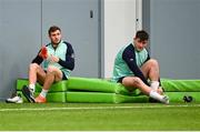 15 March 2023; Jordan Larmour, left, and Dan Sheehan during Ireland rugby squad training at the IRFU High Performance Centre at the Sport Ireland Campus in Dublin. Photo by David Fitzgerald/Sportsfile