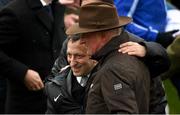 15 March 2023; Trainer Willie Mullins, right, and owner Tony Bloom after they sent Energumene out to win the Betway Queen Mother Champion Chase during day two of the Cheltenham Racing Festival at Prestbury Park in Cheltenham, England. Photo by Seb Daly/Sportsfile