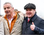 15 March 2023; Owner Michael O'Leary and trainer Gordon Elliott, right, after winning the Glenfarclas Cross Country Chase with Delta Work on day two of the Cheltenham Racing Festival at Prestbury Park in Cheltenham, England. Photo by Harry Murphy/Sportsfile