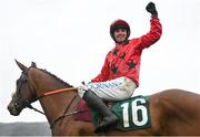 15 March 2023; Jockey Darragh O'Keeffe celebrates on Maskada after winning the Johnny Henderson Grand Annual Challenge Cup Handicap Chase during day two of the Cheltenham Racing Festival at Prestbury Park in Cheltenham, England. Photo by Seb Daly/Sportsfile