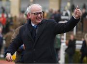 15 March 2023; Brian Gleeson, father of jockey John Gleeson and former owner of A Dream To Share, celebrates after his son won the Weatherbys Champion Bumper onboard A Dream To Share during day two of the Cheltenham Racing Festival at Prestbury Park in Cheltenham, England. Photo by Seb Daly/Sportsfile