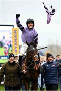 16 March 2023; Jockey Harry Cobden celebrates on Stage Star after winning the Turners Novices' Chase during day three of the Cheltenham Racing Festival at Prestbury Park in Cheltenham, England. Photo by Seb Daly/Sportsfile