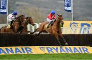 16 March 2023; Envoi Allen, with Rachael Blackmore up, 3, jump the last on their way to winning the Ryanair Chase during day three of the Cheltenham Racing Festival at Prestbury Park in Cheltenham, England. Photo by Seb Daly/Sportsfile