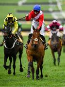 16 March 2023; Jockey Rachael Blackmore celebrates on Envoi Allen after winning the Ryanair Chase during day three of the Cheltenham Racing Festival at Prestbury Park in Cheltenham, England. Photo by Harry Murphy/Sportsfile