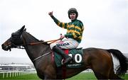 16 March 2023; Jockey Mark Walsh celebrates on Sire Du Berlais after winning the Paddy Power Stayers' Hurdle during day three of the Cheltenham Racing Festival at Prestbury Park in Cheltenham, England. Photo by Harry Murphy/Sportsfile