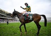 16 March 2023; Jockey Mark Walsh celebrates on Sire Du Berlais after winning the Paddy Power Stayers' Hurdle during day three of the Cheltenham Racing Festival at Prestbury Park in Cheltenham, England. Photo by Harry Murphy/Sportsfile