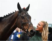 16 March 2023; Groom Elise Elliott with Sire Du Berlais after winning the Paddy Power Stayers' Hurdle during day three of the Cheltenham Racing Festival at Prestbury Park in Cheltenham, England. Photo by Seb Daly/Sportsfile