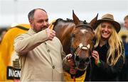 16 March 2023; Trainer John McConnell and Amy Crook after sending out Seddon to win the Magners Plate Handicap Chase during day three of the Cheltenham Racing Festival at Prestbury Park in Cheltenham, England. Photo by Seb Daly/Sportsfile