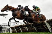 16 March 2023; Sire Du Berlais, right, with Mark Walsh up, jumps the last on their way to winning the Paddy Power Stayers' Hurdle during day three of the Cheltenham Racing Festival at Prestbury Park in Cheltenham, England. Photo by Seb Daly/Sportsfile