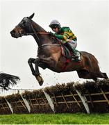 16 March 2023; Sire Du Berlais, with Mark Walsh up, jumps the last during the first circuit on their way to winning the Paddy Power Stayers' Hurdle during day three of the Cheltenham Racing Festival at Prestbury Park in Cheltenham, England. Photo by Seb Daly/Sportsfile