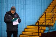 16 March 2023; Match delegate Paddy Dempsey takes notes before the SSE Airtricity Men's Premier Division match between Drogheda United and Dundalk at Weavers Park in Drogheda, Louth. Photo by Stephen McCarthy/Sportsfile