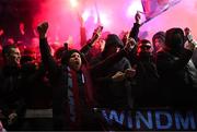 16 March 2023; Drogheda United supporters before the SSE Airtricity Men's Premier Division match between Drogheda United and Dundalk at Weavers Park in Drogheda, Louth. Photo by Stephen McCarthy/Sportsfile