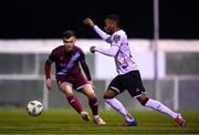 16 March 2023; Rayhaan Tulloch of Dundalk in action against Evan Weir of Drogheda United during the SSE Airtricity Men's Premier Division match between Drogheda United and Dundalk at Weavers Park in Drogheda, Louth. Photo by Stephen McCarthy/Sportsfile