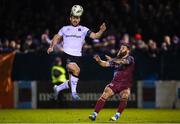 16 March 2023; Patrick Hoban of Dundalk in action against Gary Deegan of Drogheda United during the SSE Airtricity Men's Premier Division match between Drogheda United and Dundalk at Weavers Park in Drogheda, Louth. Photo by Stephen McCarthy/Sportsfile