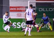 16 March 2023; Connor Malley of Dundalk shoots to score his side's first goal during the SSE Airtricity Men's Premier Division match between Drogheda United and Dundalk at Weavers Park in Drogheda, Louth. Photo by Stephen McCarthy/Sportsfile