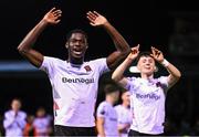 16 March 2023; Wasiri Williams, left, and Ryan O'Kane of Dundalk celebrate after the SSE Airtricity Men's Premier Division match between Drogheda United and Dundalk at Weavers Park in Drogheda, Louth. Photo by Stephen McCarthy/Sportsfile