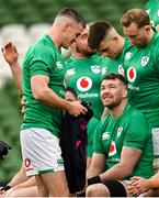 17 March 2023; Jonathan Sexton joins the team photograph before the Ireland rugby captain's run at the Aviva Stadium in Dublin. Photo by Ramsey Cardy/Sportsfile