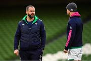 17 March 2023; Head coach Andy Farrell, left, and captain Jonathan Sexton during the Ireland rugby captain's run at the Aviva Stadium in Dublin. Photo by Ramsey Cardy/Sportsfile