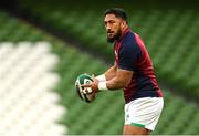 17 March 2023; Bundee Aki during the Ireland rugby captain's run at the Aviva Stadium in Dublin. Photo by Ramsey Cardy/Sportsfile