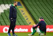 17 March 2023; Head coach Andy Farrell, left, and captain Jonathan Sexton during the Ireland rugby captain's run at the Aviva Stadium in Dublin. Photo by Ramsey Cardy/Sportsfile