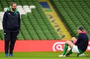 17 March 2023; Head coach Andy Farrell, left, and captain Jonathan Sexton during the Ireland rugby captain's run at the Aviva Stadium in Dublin. Photo by Ramsey Cardy/Sportsfile