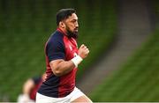 17 March 2023; Bundee Aki during the Ireland rugby captain's run at the Aviva Stadium in Dublin. Photo by Ramsey Cardy/Sportsfile