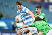 17 March 2023; Michael Colreavy of Blackrock College is tackled by Paul Wilson, top, and Stephen McMahon of Gonzaga College during the Bank of Ireland Leinster Schools Senior Cup Final match between Gonzaga College and Blackrock Collegee at RDS Arena in Dublin. Photo by Sam Barnes/Sportsfile