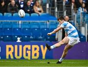 17 March 2023; Oliver Coffey of Blackrock College kicks a conversion during the Bank of Ireland Leinster Schools Senior Cup Final match between Gonzaga College and Blackrock Collegee at RDS Arena in Dublin. Photo by Sam Barnes/Sportsfile