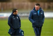 17 March 2023; Donegal manager Maxi Curran, left, and Dublin manager Mick Bohan before the Lidl Ladies National Football League Division 1 match between Donegal and Dublin at O’Donnell Park in Letterkenny, Donegal. Photo by Stephen McCarthy/Sportsfile