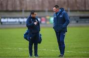 17 March 2023; Donegal manager Maxi Curran, left, and Dublin manager Mick Bohan before the Lidl Ladies National Football League Division 1 match between Donegal and Dublin at O’Donnell Park in Letterkenny, Donegal. Photo by Stephen McCarthy/Sportsfile