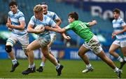 17 March 2023; Tom O'Riordan of Blackrock College is tackled by Stephen McMahon of Gonzaga College during the Bank of Ireland Leinster Schools Senior Cup Final match between Gonzaga College and Blackrock Collegee at RDS Arena in Dublin. Photo by Sam Barnes/Sportsfile