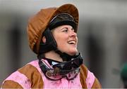 17 March 2023; Jockey Bridget Andrews celebrates after winning the McCoy Contractors County Handicap Hurdle on Faivoir during day four of the Cheltenham Racing Festival at Prestbury Park in Cheltenham, England. Photo by Seb Daly/Sportsfile Photo by Harry Murphy/Sportsfile Photo by Seb Daly/Sportsfile