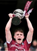 17 March 2023; Eoin McElholm of Omagh CBS lifts the Hogan Cup after the Masita GAA Post Primary Schools Hogan Cup Final match between Summerhill College Sligo and Omagh CBS at Croke Park in Dublin. Photo by Stephen Marken/Sportsfile