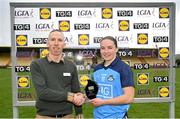 17 March 2023; Orlagh Nolan of Dublin in presented with the Player of the Match award by Michael McGrory, Sales Operation Manager, Lidl Ireland, following the Lidl Ladies National Football League Division 1 match between Donegal and Dublin at O’Donnell Park in Letterkenny, Donegal. Photo by Stephen McCarthy/Sportsfile