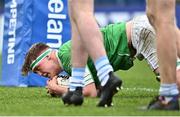 17 March 2023; Tom Myley of Gonzaga College scores his side's fifth try during the Bank of Ireland Leinster Schools Senior Cup Final match between Gonzaga College and Blackrock Collegee at RDS Arena in Dublin. Photo by Sam Barnes/Sportsfile