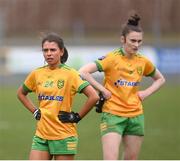 17 March 2023; Codie Walsh, left, and Roisin Rodgers of Donegal after the Lidl Ladies National Football League Division 1 match between Donegal and Dublin at O’Donnell Park in Letterkenny, Donegal. Photo by Stephen McCarthy/Sportsfile