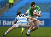 17 March 2023; Patrick Masterson of Gonzaga College is tackled by Conor O'Shaughnessy of Blackrock College during the Bank of Ireland Leinster Schools Senior Cup Final match between Gonzaga College and Blackrock Collegee at RDS Arena in Dublin. Photo by Sam Barnes/Sportsfile