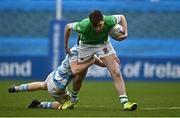 17 March 2023; Patrick Masterson of Gonzaga College is tackled by Conor O'Shaughnessy of Blackrock College during the Bank of Ireland Leinster Schools Senior Cup Final match between Gonzaga College and Blackrock Collegee at RDS Arena in Dublin. Photo by Sam Barnes/Sportsfile