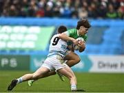 17 March 2023; Mikey Wall of Gonzaga College is tackled by Oliver Coffey of Blackrock College during the Bank of Ireland Leinster Schools Senior Cup Final match between Gonzaga College and Blackrock Collegee at RDS Arena in Dublin. Photo by Sam Barnes/Sportsfile