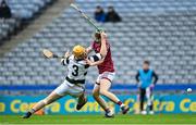 17 March 2023; Timmy Kelly of St. Kieran's College Kilkenny in action against Eoin Byrne of Presentation College Athenry during the Masita GAA Post Primary Schools Croke Cup Final match between St. Kieran's College Kilkenny and Presentation College Athenry at Croke Park in Dublin. Photo by Stephen Marken/Sportsfile