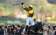 17 March 2023; Jockey Paul Townend celebrates on Galopin Des Champs after winning the Boodles Cheltenham Gold Cup Chase during day four of the Cheltenham Racing Festival at Prestbury Park in Cheltenham, England. Photo by Seb Daly/Sportsfile