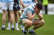 17 March 2023; Alex Mullan of Blackrock College dejected after his side's defeat in the the Bank of Ireland Leinster Schools Senior Cup Final match between Gonzaga College and Blackrock Collegee at RDS Arena in Dublin. Photo by Sam Barnes/Sportsfile