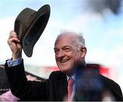 17 March 2023; Winning trainer Willie Mullins celebrates after Galopin Des Champs had won the Boodles Cheltenham Gold Cup Chase during day four of the Cheltenham Racing Festival at Prestbury Park in Cheltenham, England. Photo by Harry Murphy/Sportsfile