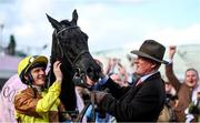 17 March 2023; Winning jockey Paul Townend and trainer Willie Mullins celebrate after Galopin Des Champs had won the Boodles Cheltenham Gold Cup Chase during day four of the Cheltenham Racing Festival at Prestbury Park in Cheltenham, England. Photo by Harry Murphy/Sportsfile