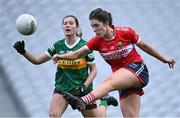 17 March 2023; Ciara O'Sullivan of Cork shoots under pressure from Ciara Murphy of Kerry during the Lidl Ladies National Football League Division 1 match between Cork and Kerry at Páirc Uí Chaoimh in Cork. Photo by Piaras Ó Mídheach/Sportsfile