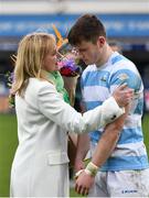 17 March 2023; Noreen Wilson, mother of Gonzaga College captain Paul Wilson, consoles Blackrock College captain Oliver Coffey after his side's defeat in the Bank of Ireland Leinster Schools Senior Cup Final match between Gonzaga College and Blackrock Collegee at RDS Arena in Dublin. Photo by Sam Barnes/Sportsfile