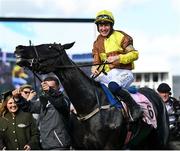 17 March 2023; Jockey Paul Townend celebrates on Galopin Des Champs after winning the Boodles Cheltenham Gold Cup Chase during day four of the Cheltenham Racing Festival at Prestbury Park in Cheltenham, England. Photo by Harry Murphy/Sportsfile