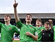 17 March 2023; Paul Wilson of Gonzaga College celebrates after his side's victory in the Bank of Ireland Leinster Schools Senior Cup Final match between Gonzaga College and Blackrock Collegee at RDS Arena in Dublin. Photo by Sam Barnes/Sportsfile